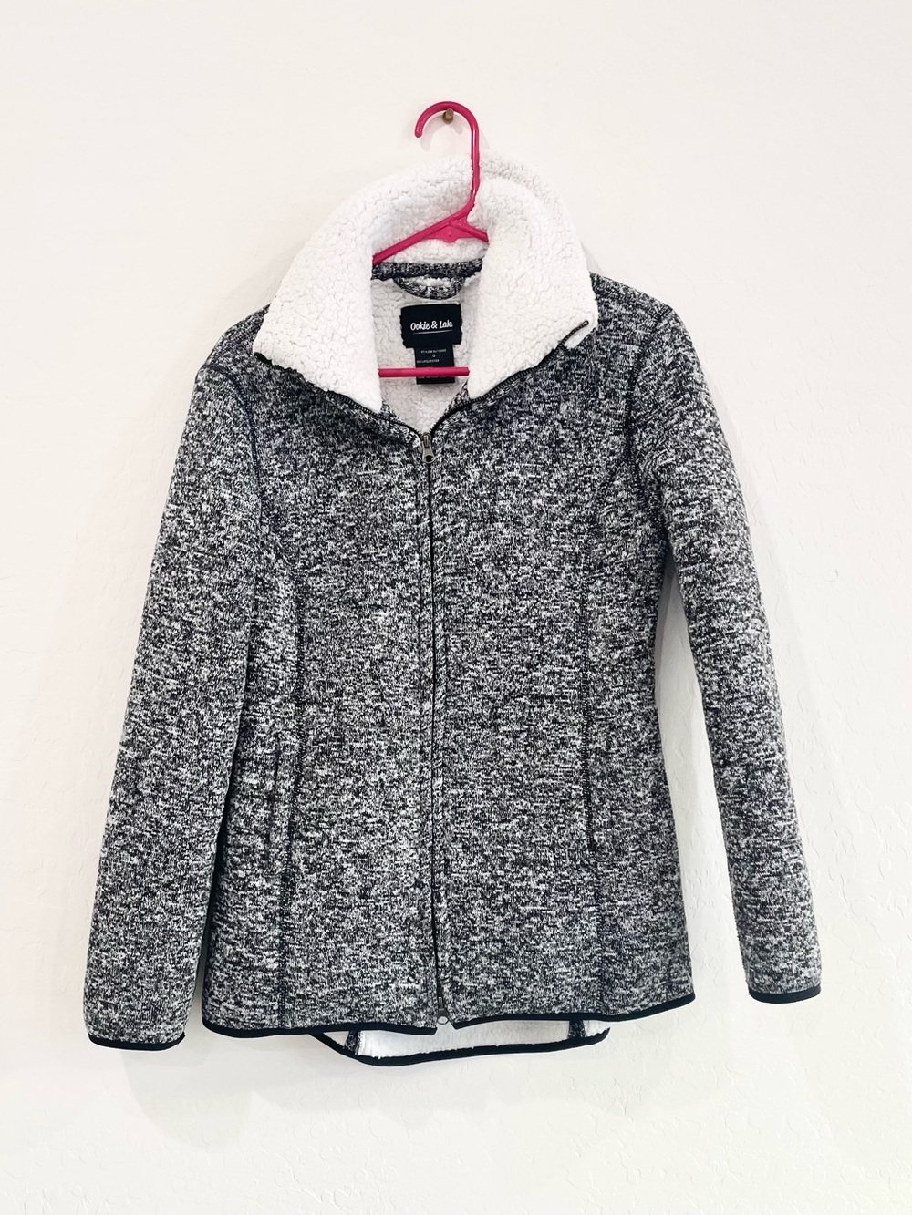 Ookie and Lala Gray Marled Sherpa-Lined Zip Jacket